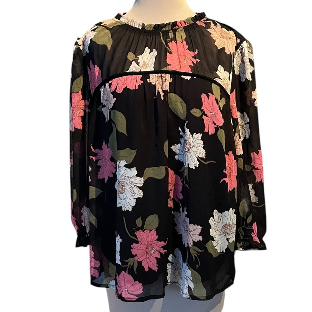 NWOT Faith and Joy Women's Black Floral Blouse, Size 2x